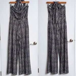 Tory Burch Silk Dark Navy White Patterned Halter Neckline Jumpsuit